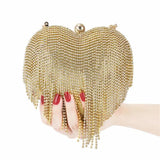 Heart-Shaped Diamond Wedding Clutch Bag with Tassel Chain