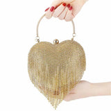 Heart-Shaped Diamond Wedding Clutch Bag with Tassel Chain