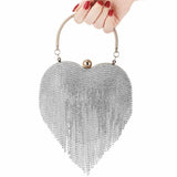 Heart-Shaped Diamond Wedding Clutch Bag with Tassel Chain
