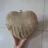 Heart-Shaped Diamond Wedding Clutch Bag with Tassel Chain