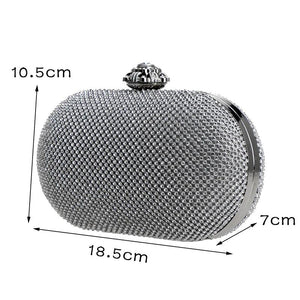 Silver Flower Evening Bag Chain Clutch Purse with Rhinestones