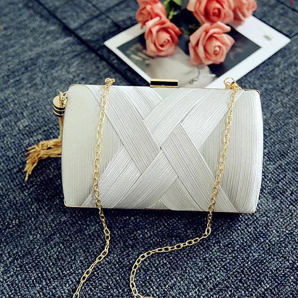 Chain Clutches Bags With Tassel Silk Knitting Evening Bag