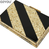 Glitter Striped Patchwork Acrylic Clutch Bag