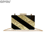 Glitter Striped Patchwork Acrylic Clutch Bag