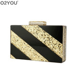 Glitter Striped Patchwork Acrylic Clutch Bag