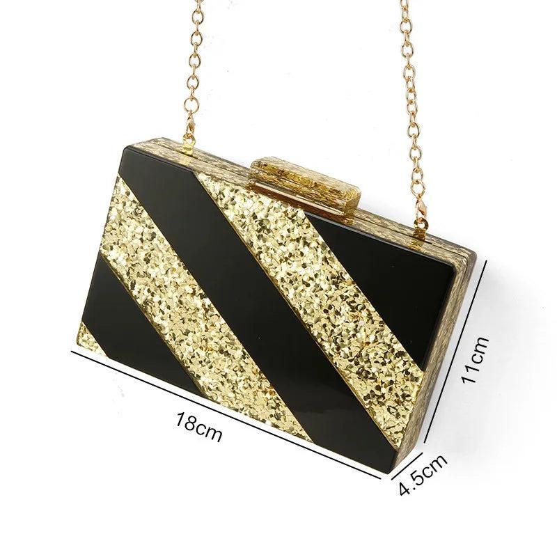 Glitter Striped Patchwork Acrylic Clutch Bag
