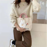 Girls Rabbit Handheld Sail Bag Corduroy Embroidery Handbag Shoulder Bag