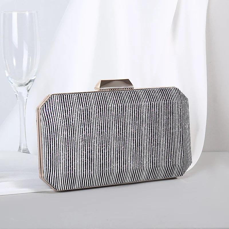 Striped Evening Clutch Bag Wedding Party Wallet Chain Shoulder Purse