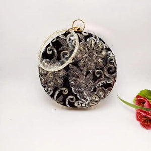 Velvet Sequins Evening Bag Round Shaped Diamonds Clutch Purse
