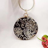 Velvet Sequins Evening Bag Round Shaped Diamonds Clutch Purse