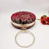 Velvet Sequins Evening Bag Round Shaped Diamonds Clutch Purse