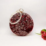Velvet Sequins Evening Bag Round Shaped Diamonds Clutch Purse