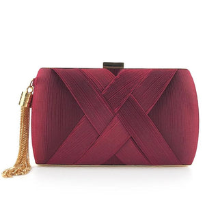 Satin Criss Cross Clutch Bag for Women Evening Party Tassel Chain Handbag