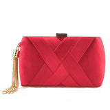 Satin Criss Cross Clutch Bag for Women Evening Party Tassel Chain Handbag