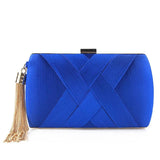 Satin Criss Cross Clutch Bag for Women Evening Party Tassel Chain Handbag