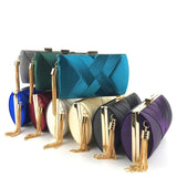 Satin Criss Cross Clutch Bag for Women Evening Party Tassel Chain Handbag