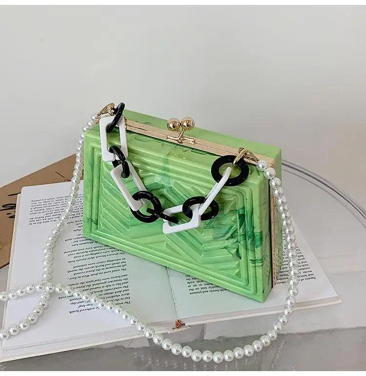 Marble Acrylic Evening Clutch Bag Vintage Messenger Handbag