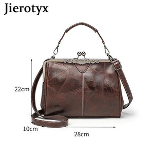 Vintage Kiss Lock Evening Clutch Red Oil Leather Shoulder Bag