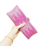 Chaliwini PINK Clutch Bags Crystal Rhinestone Evening Bags Long Wedding