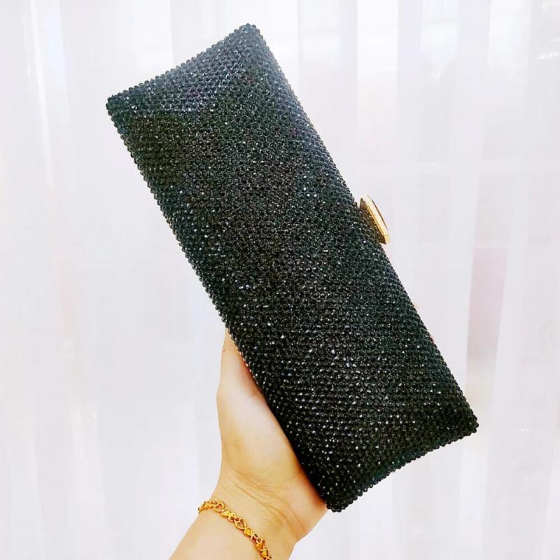 Chaliwini PINK Clutch Bags Crystal Rhinestone Evening Bags Long Wedding