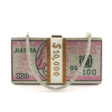 Rhinestone Money Clutch Purse for Women, 10000 Dollars Cash Stack Evening Bag