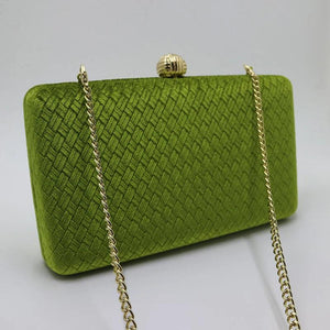 Velvet Suede Hard Box Clutch Evening Bag Green/Navy