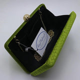 Velvet Suede Hard Box Clutch Evening Bag Green/Navy