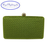 Velvet Suede Hard Box Clutch Evening Bag Green/Navy