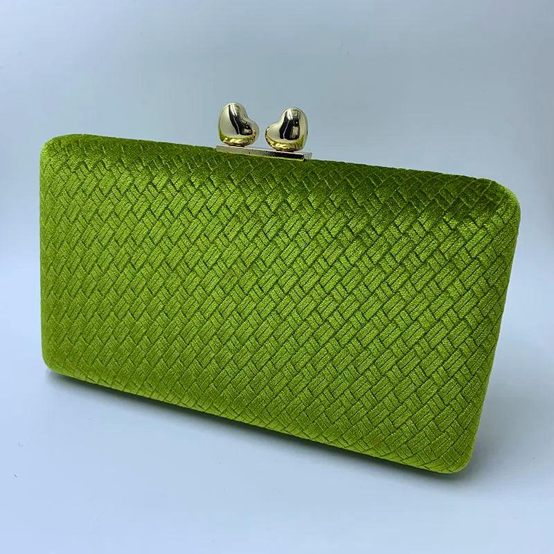 Velvet Suede Hard Box Clutch Evening Bag Green/Navy