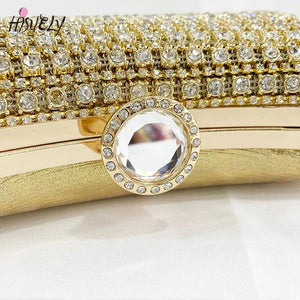 Diamond-Studded Clutch Bag for Wedding Party, Metal Handle Women's Dinner Bag
