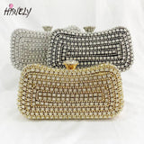 Diamond-Studded Clutch Bag for Wedding Party, Metal Handle Women's Dinner Bag