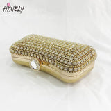 Diamond-Studded Clutch Bag for Wedding Party, Metal Handle Women's Dinner Bag
