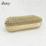 Diamond-Studded Clutch Bag for Wedding Party, Metal Handle Women's Dinner Bag