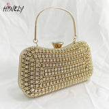 Diamond-Studded Clutch Bag for Wedding Party, Metal Handle Women's Dinner Bag