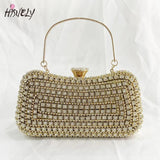 Diamond-Studded Clutch Bag for Wedding Party, Metal Handle Women's Dinner Bag