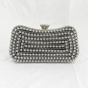 Diamond-Studded Clutch Bag for Wedding Party, Metal Handle Women's Dinner Bag