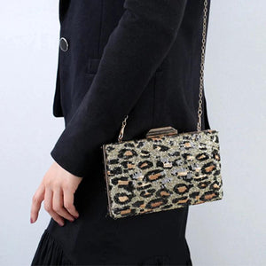 Leopard Sequin Wallet Clutch Purse Shoulder Bag