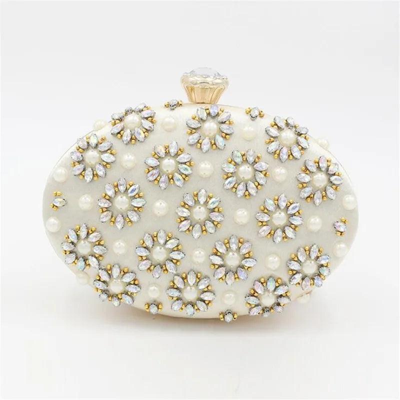 Women Diamond Flowers Clutch Bags Silk Single Side Mini Egg S