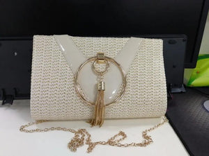 Tassel Handbag Women Wedding Party Clutch Bags Chain Circular Ring Bolsa Feminin