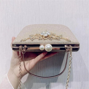Women Bling Flowers Wedding Dinner Bags Chain Purse For Ladies
