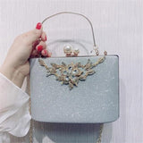 Women Bling Flowers Wedding Dinner Bags Chain Purse For Ladies