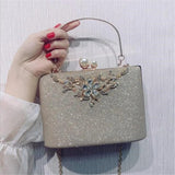 Women Bling Flowers Wedding Dinner Bags Chain Purse For Ladies