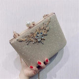 Women Bling Flowers Wedding Dinner Bags Chain Purse For Ladies