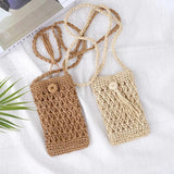 Vintage Straw Tassel Crossbody Bag for Beach, Summer Mini Phone Bag
