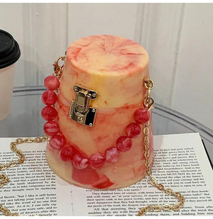 Marbling Acrylic Women's Small Handbag And Purse Beads Handle Tote