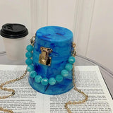 Marbling Acrylic Women's Small Handbag And Purse Beads Handle Tote