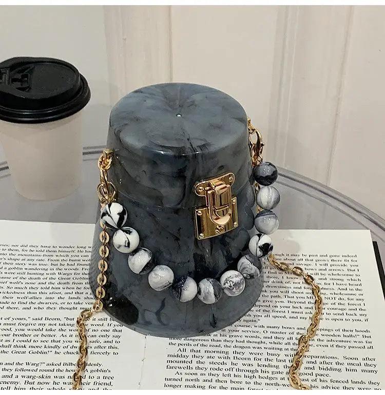 Marbling Acrylic Women's Small Handbag And Purse Beads Handle Tote