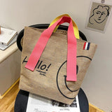 Cotton & Linen Printed Tote Bag, Large Capacity, Casual Shopping Purse