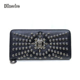 Rock Purse PU Leather Women Wallet Rivet Handbags Punk Female Long Purse