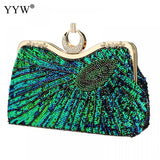 Vintage Peacock Pattern Sequins Beaded Bridal Clutch